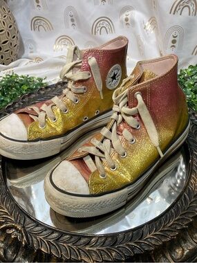 Converse High Top Sneakers — Pink to Gold Glitter Ombre
